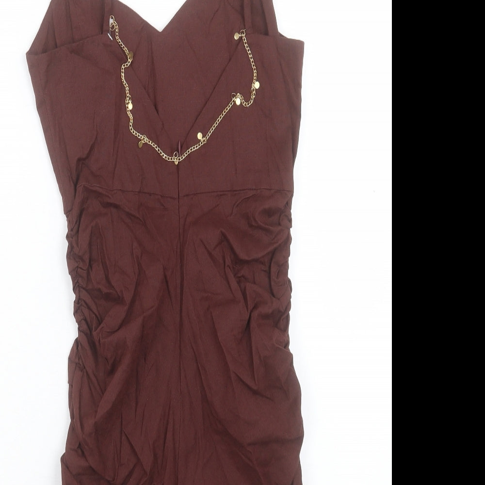 Zara Womens Brown Viscose Bodycon Size S V-Neck Zip