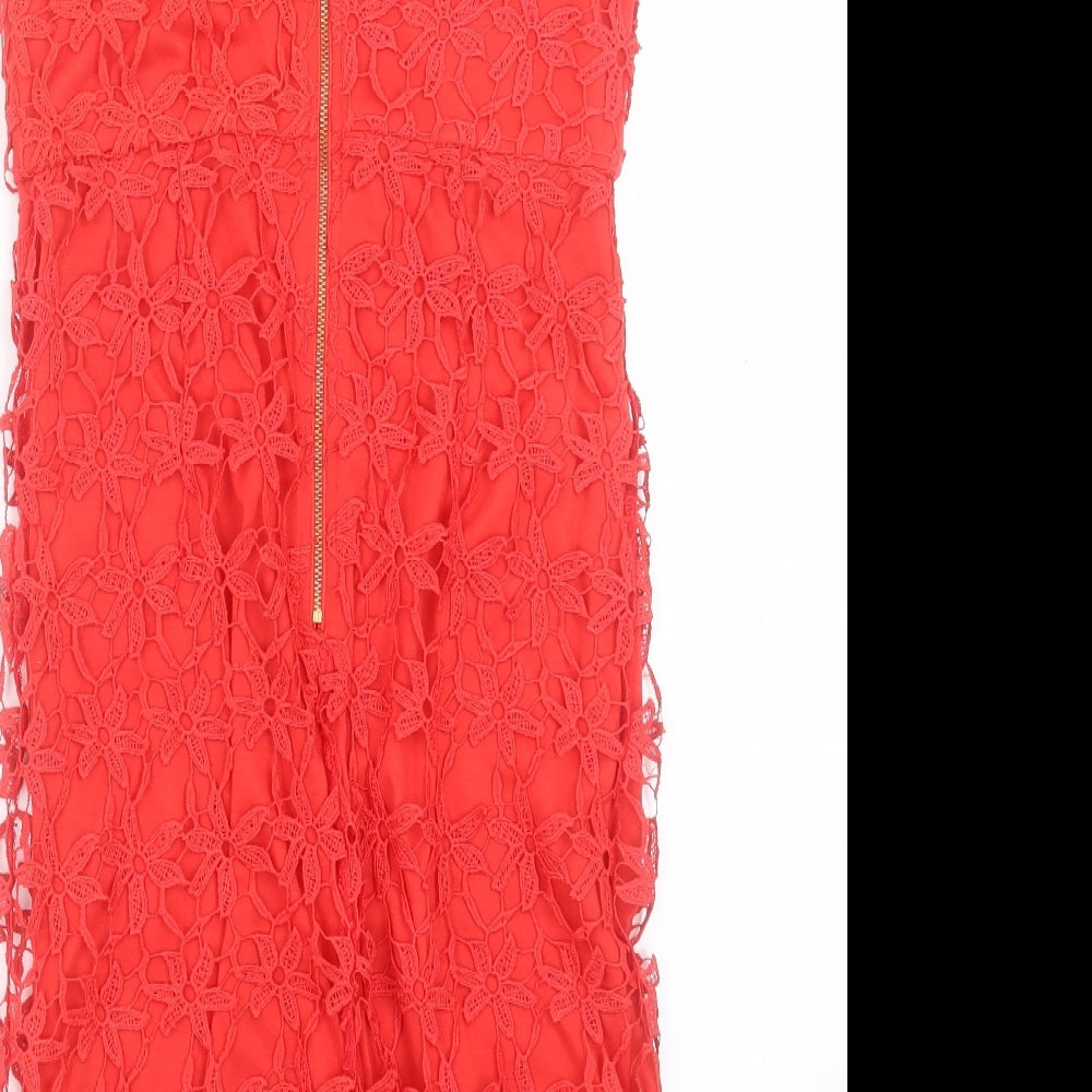 Papaya Womens Red Polyester Shift Size 8 Square Neck Zip