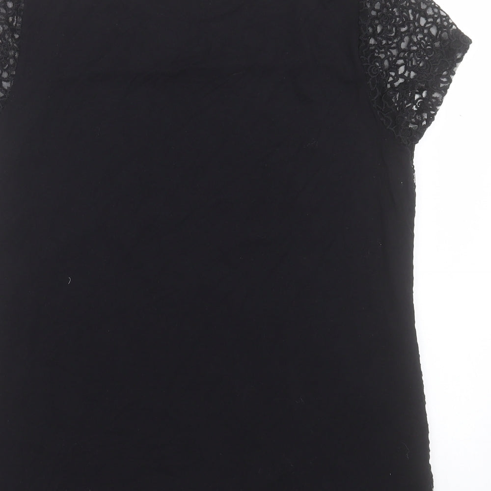 Laura Ahsley Womens Black Polyester Basic T-Shirt Size 14 Crew Neck