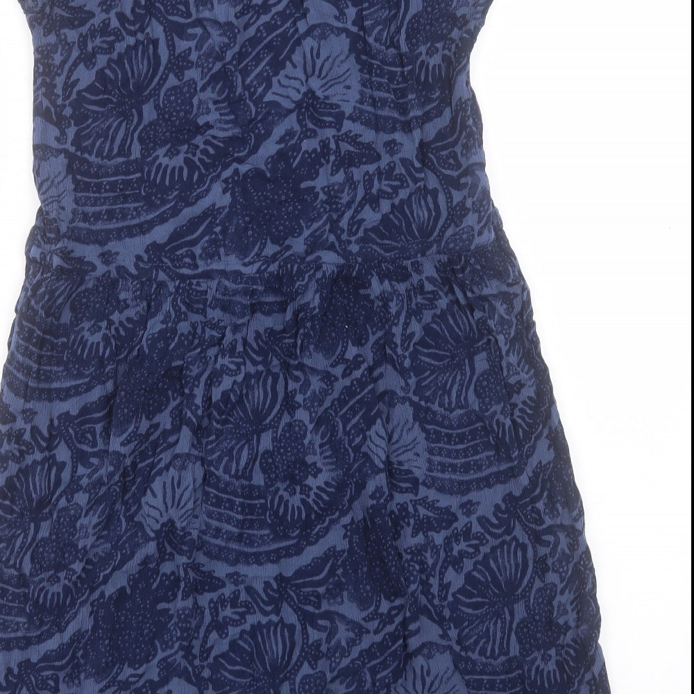 H&M Womens Blue Geometric Viscose A-Line Size 8 V-Neck Pullover
