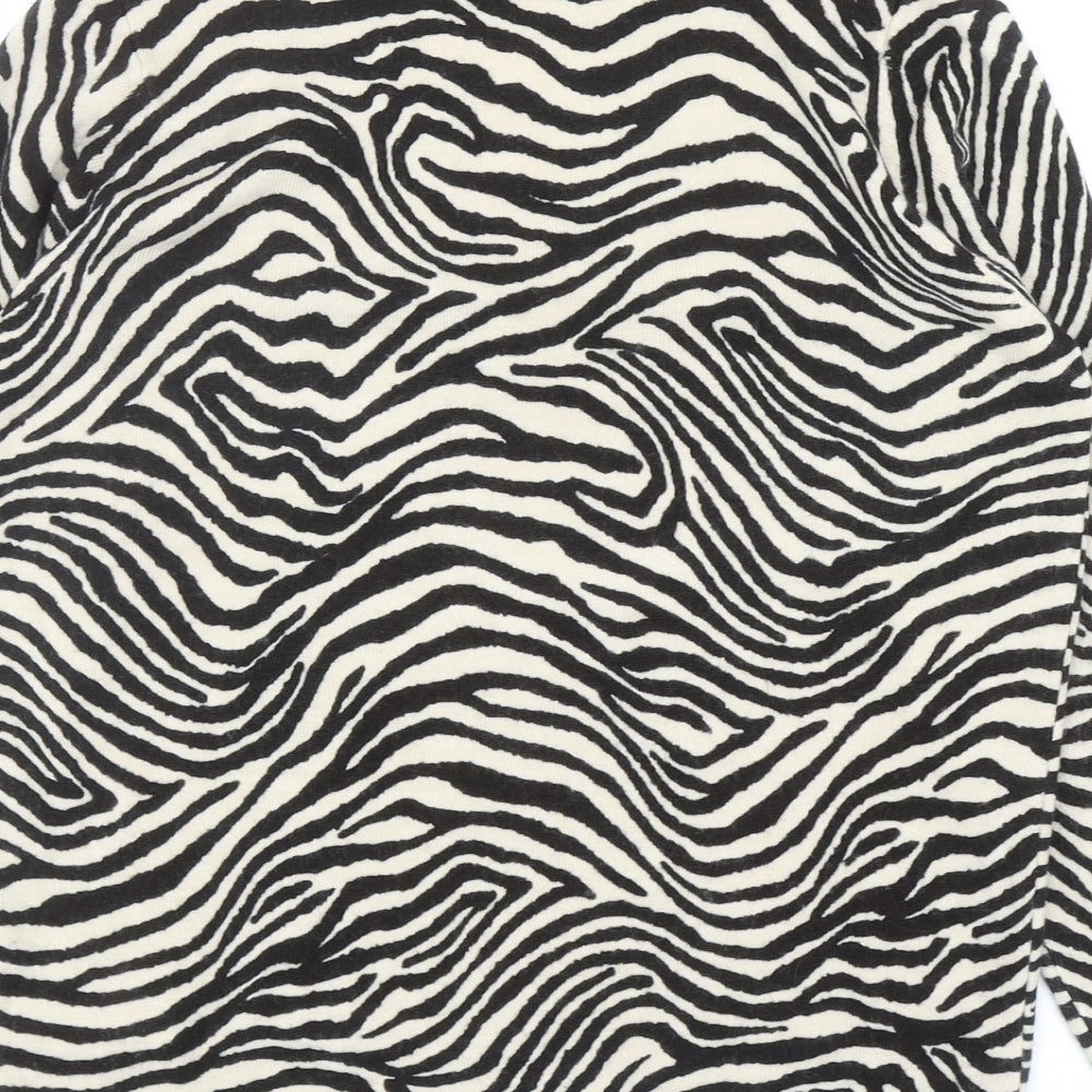 Marks & Spencer Womens Black V-Neck Animal Print Acrylic Pullover Jumper Size S - Zebra Print