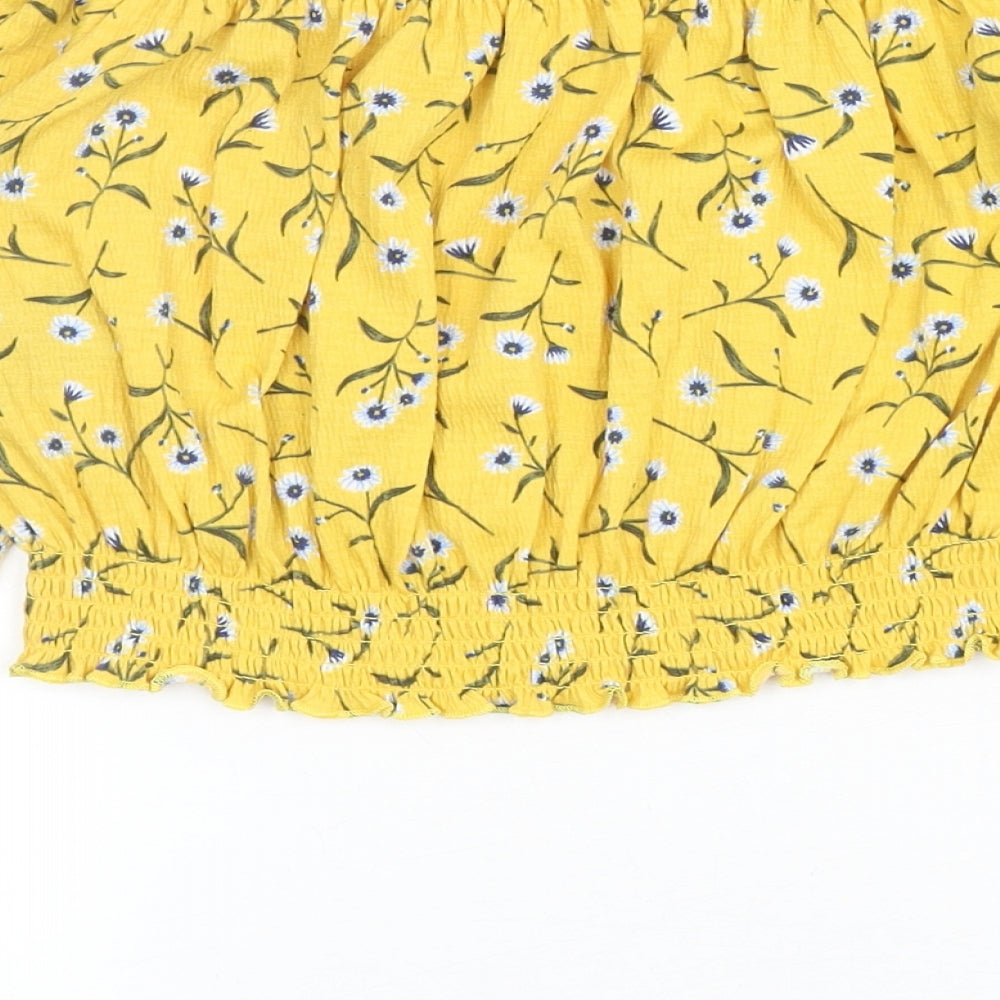 Divided by H&M Womens Yellow Floral Polyester Cropped Blouse Size S Off the Shoulder