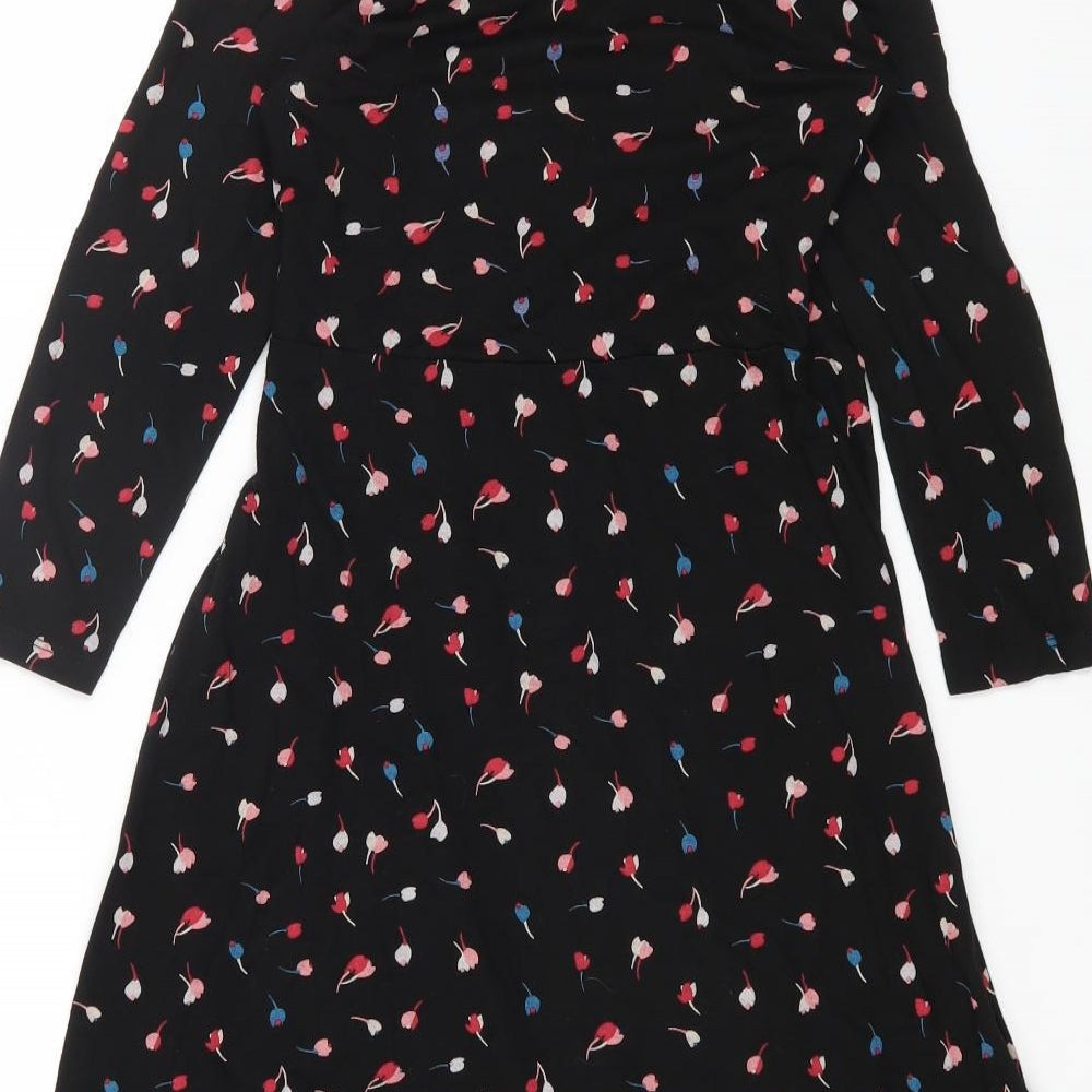 Marks & Spencer Womens Black Geometric Viscose A-Line Size 8 Scoop Neck Pullover