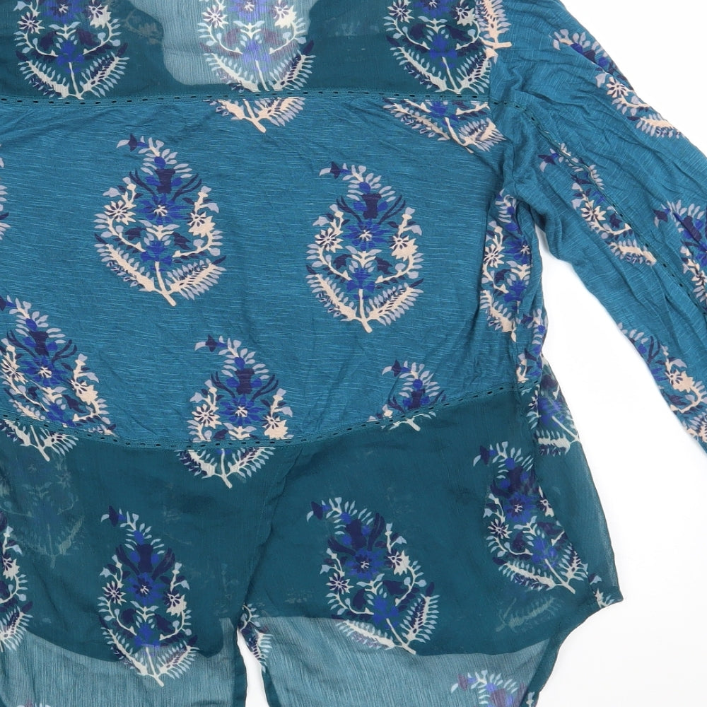 Lucky Brand Womens Blue Floral Polyester Basic Blouse Size XS Round Neck