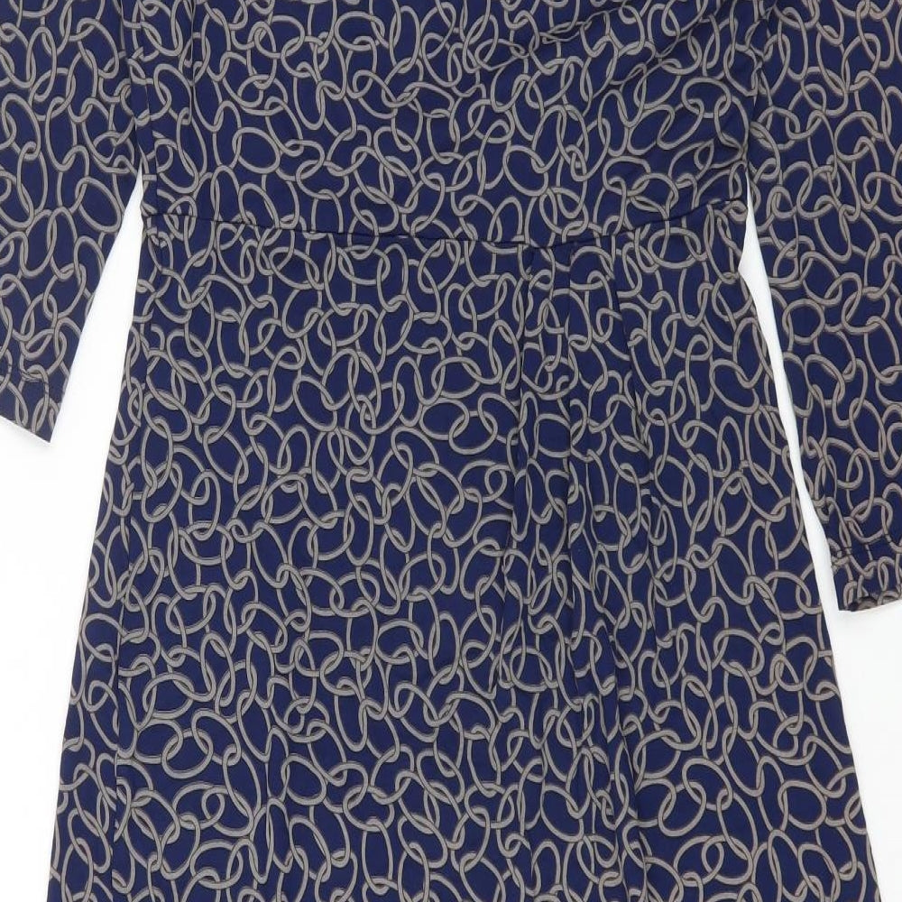Preworn Womens Blue Geometric Viscose A-Line Size M V-Neck Pullover