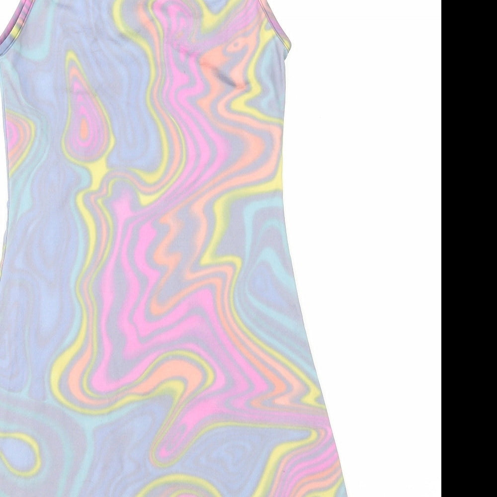 Topshop Womens Multicoloured Geometric Nylon A-Line Size 8 Round Neck Pullover