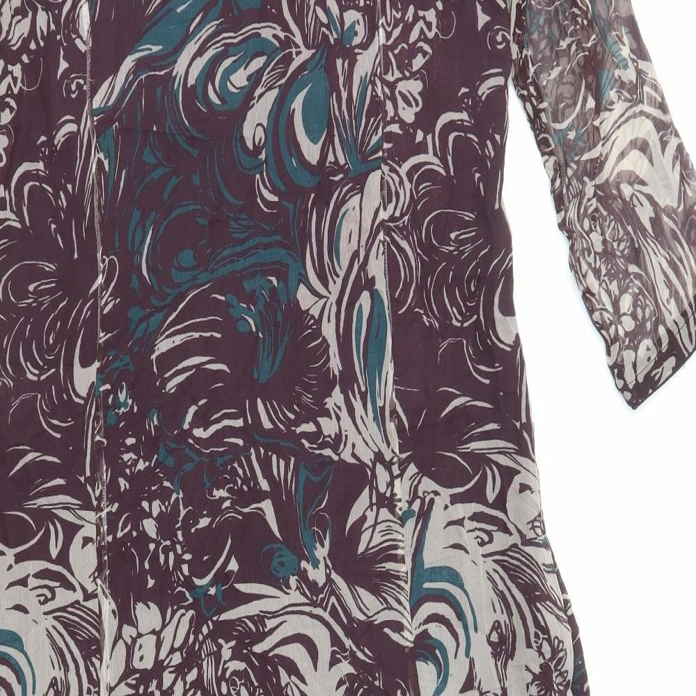 Preworn Womens Multicoloured Geometric Polyester A-Line Size 10 V-Neck Pullover
