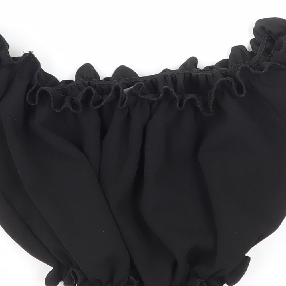New Look Womens Black Polyester Cropped T-Shirt Size 6 Off the Shoulder
