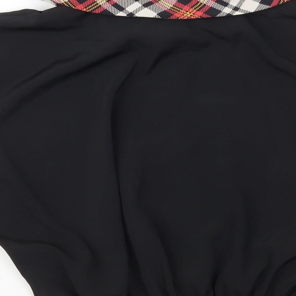 Precis Womens Black Polyester Cropped Button-Up Size 16 Collared