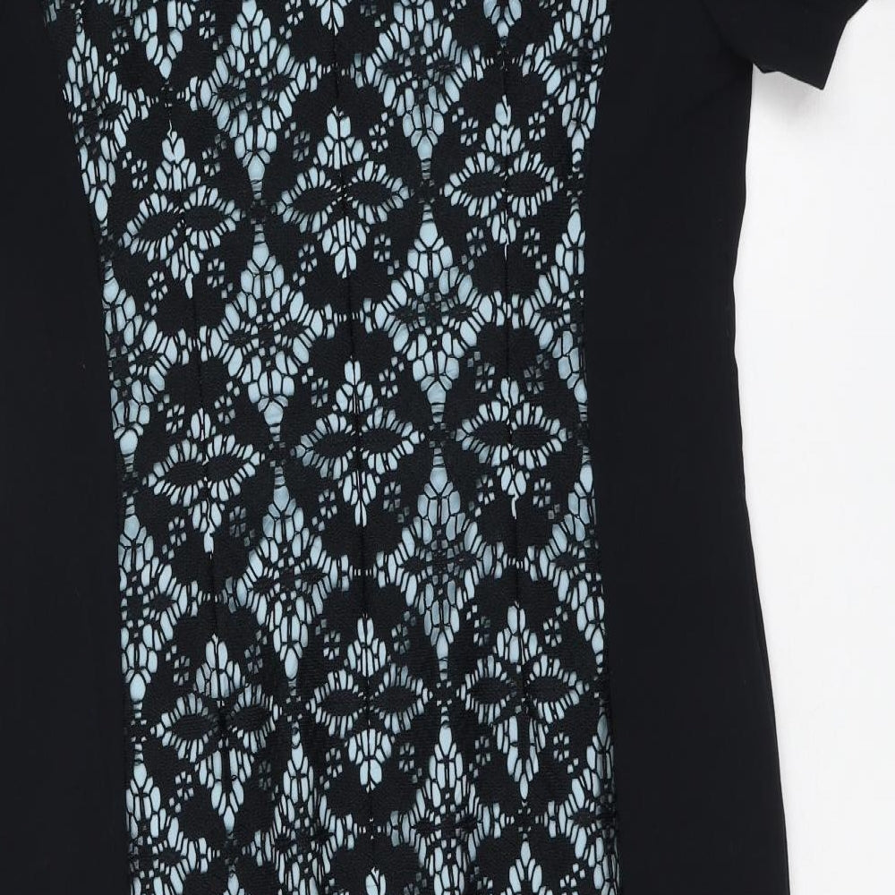Planet Womens Black Geometric Polyester Shift Size 14 Round Neck Zip