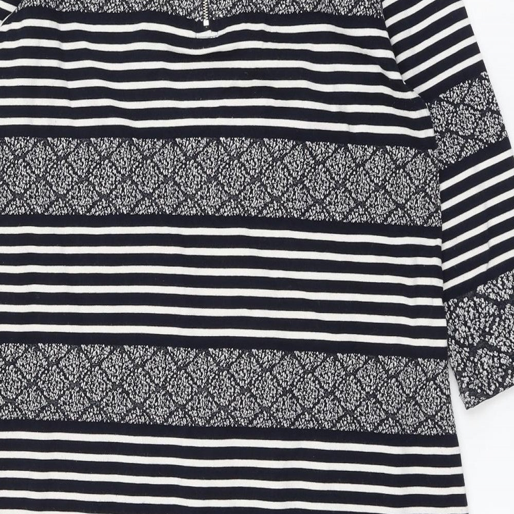Marks & Spencer Womens Blue Striped Cotton Shift Size 16 Round Neck Zip