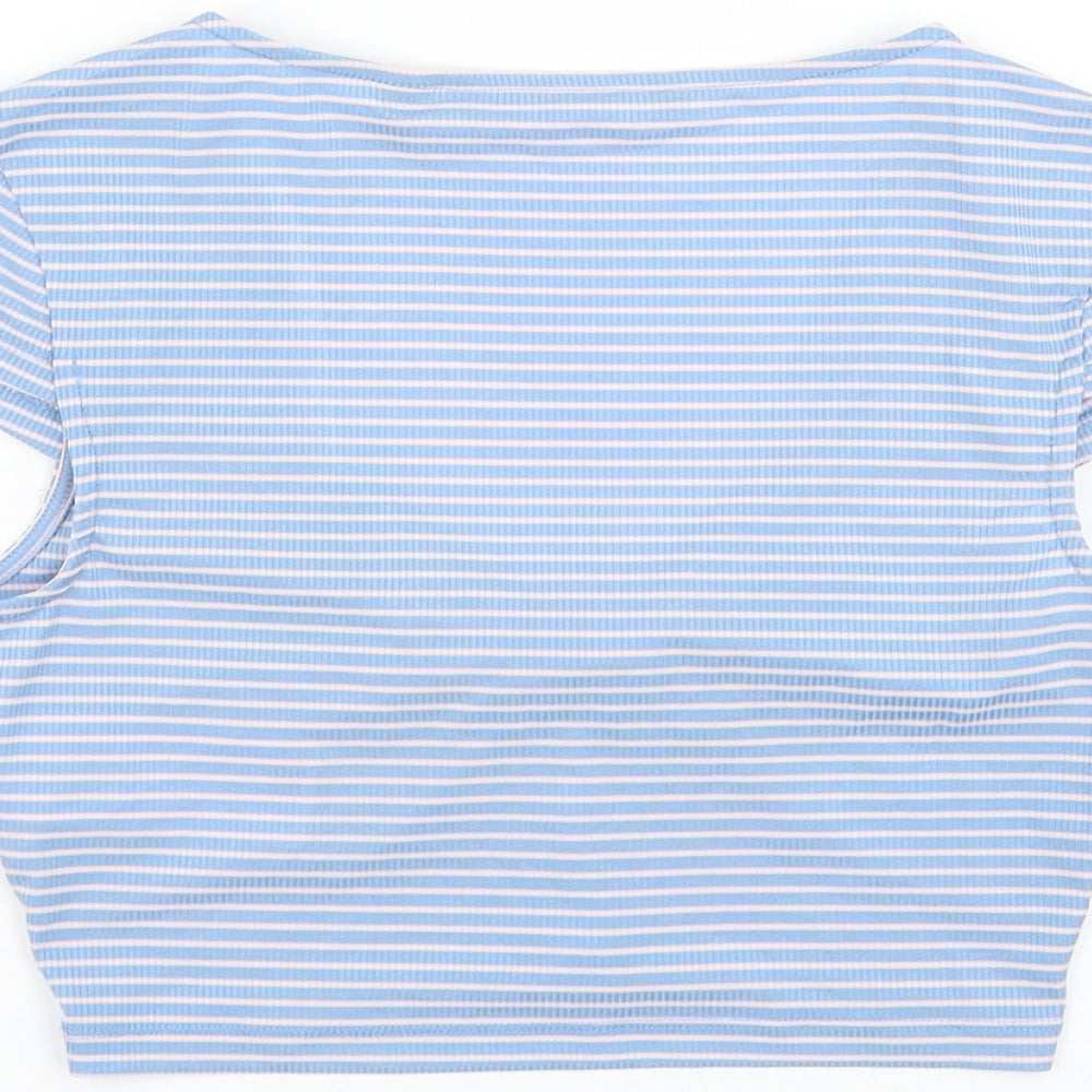 Vera Moda Womens Blue Striped Polyester Cropped Blouse Size XS Scoop Neck - Knot Front