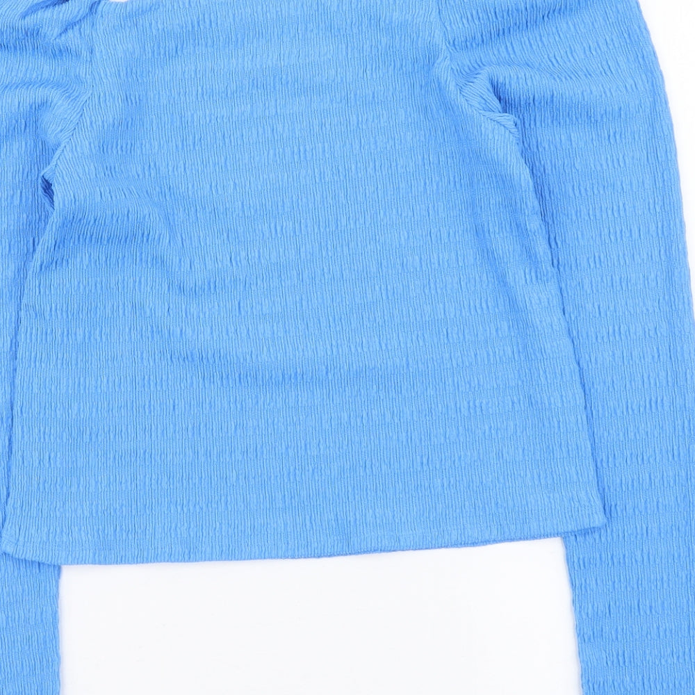 H&M Womens Blue Polyester Basic Blouse Size S Square Neck