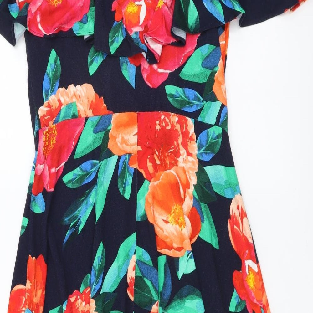 Roman Womens Multicoloured Floral Viscose A-Line Size 10 Sweetheart Pullover - Cold Shoulder