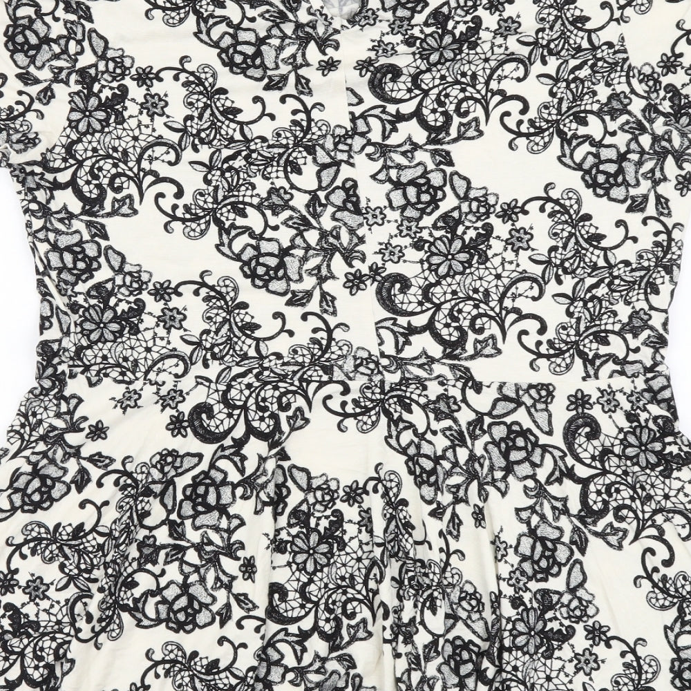 M&Co Womens Beige Floral Viscose Basic Blouse Size 14 Collared
