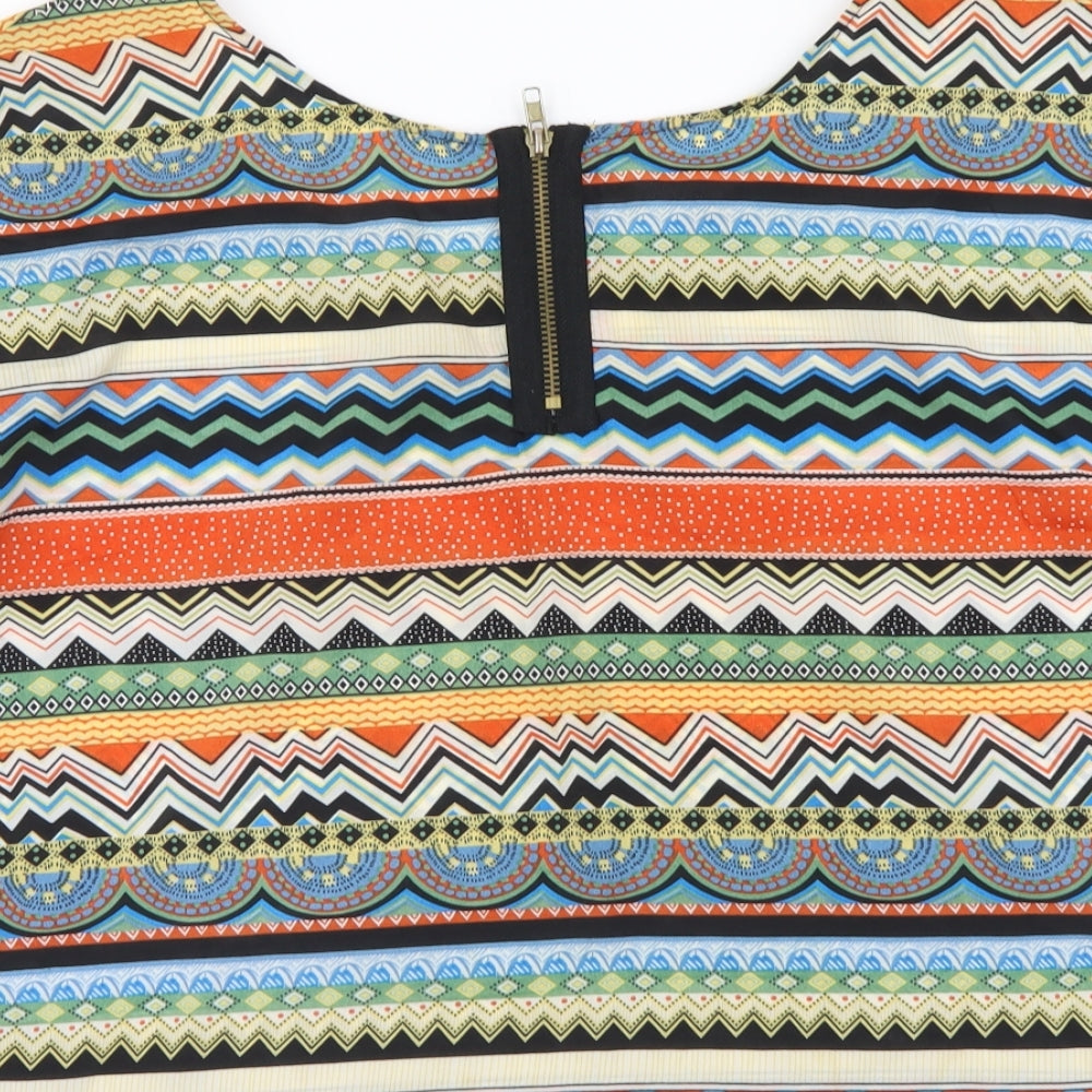 Miso Womens Multicoloured Geometric Polyester Basic Blouse Size 14 Scoop Neck