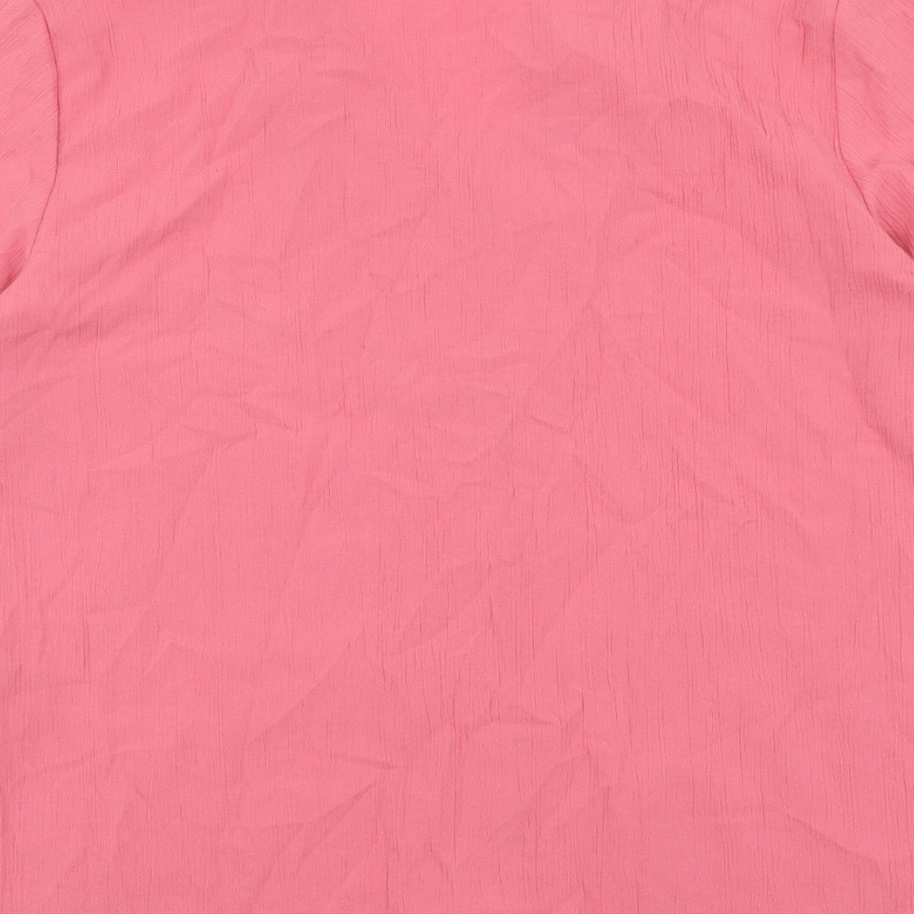EWM Womens Pink Polyester Basic Button-Up Size 16 Collared