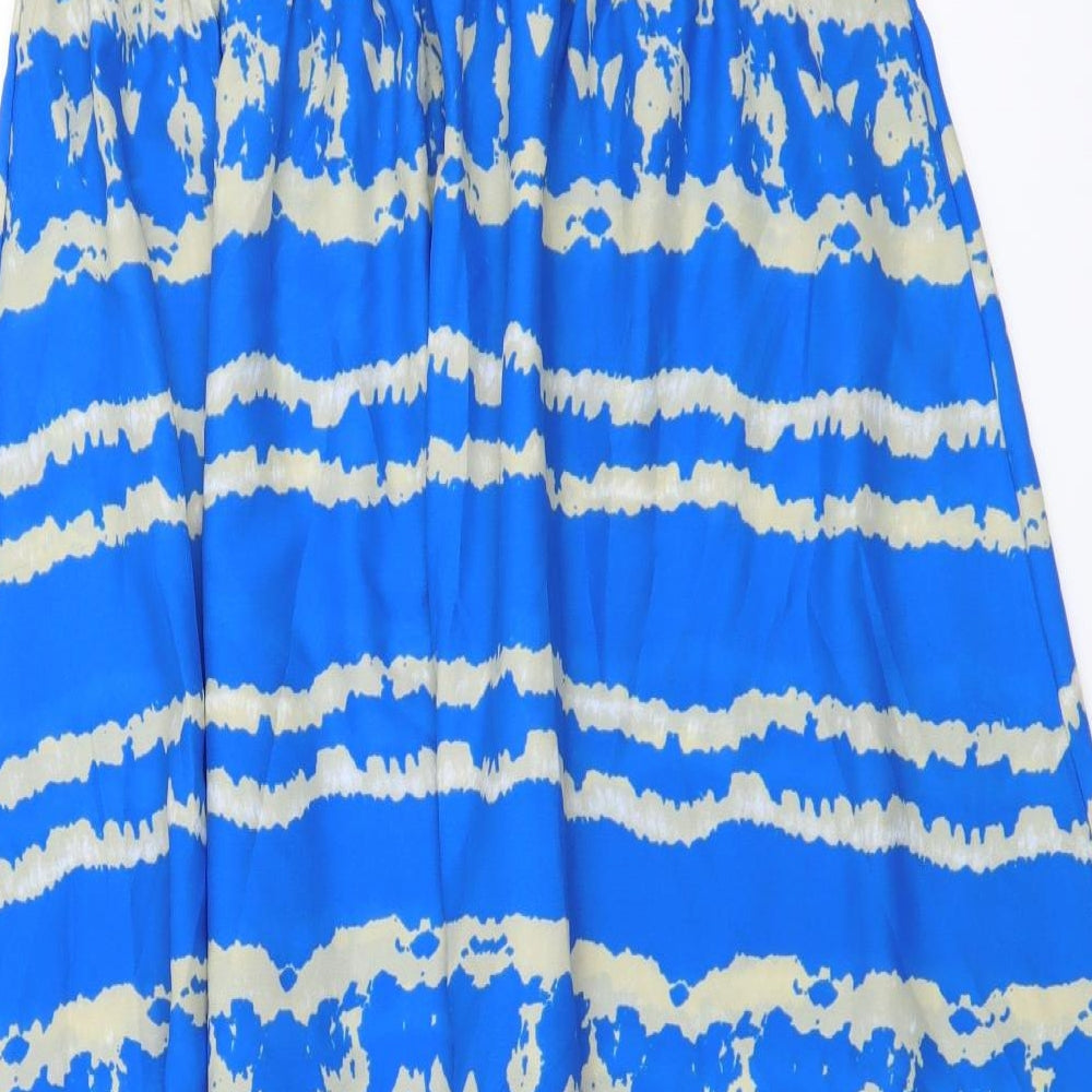 Papaya Womens Blue Geometric Polyester A-Line Size M Off the Shoulder Pullover