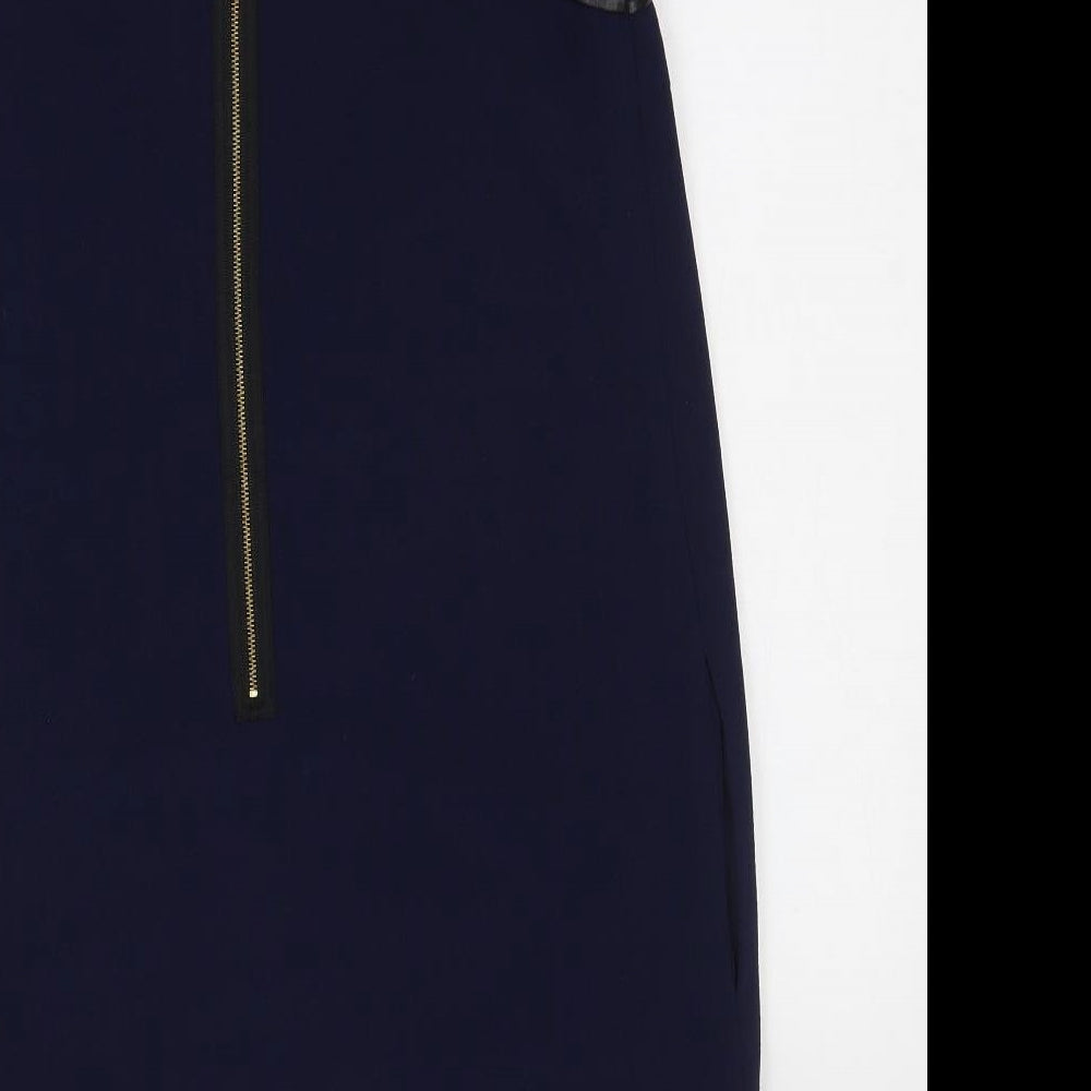 Marks & Spencer Womens Blue Polyester Tank Dress Size 12 V-Neck Zip