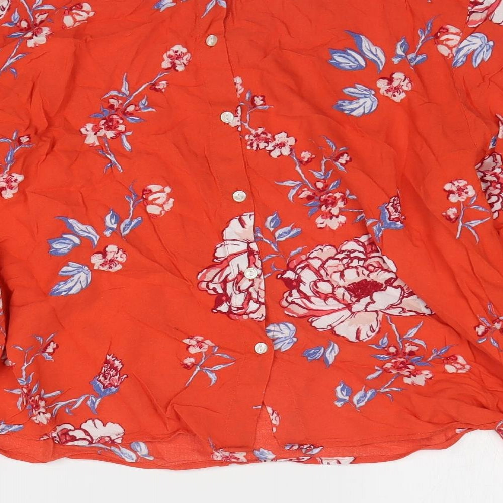 Preworn Womens Orange Floral Viscose Basic T-Shirt Size M Round Neck