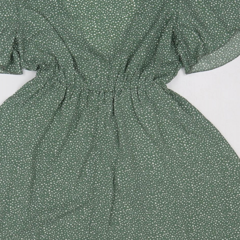 Zaful Womens Green Polka Dot Polyester Fit & Flare Size S Scoop Neck Pullover - Angel Sleeve