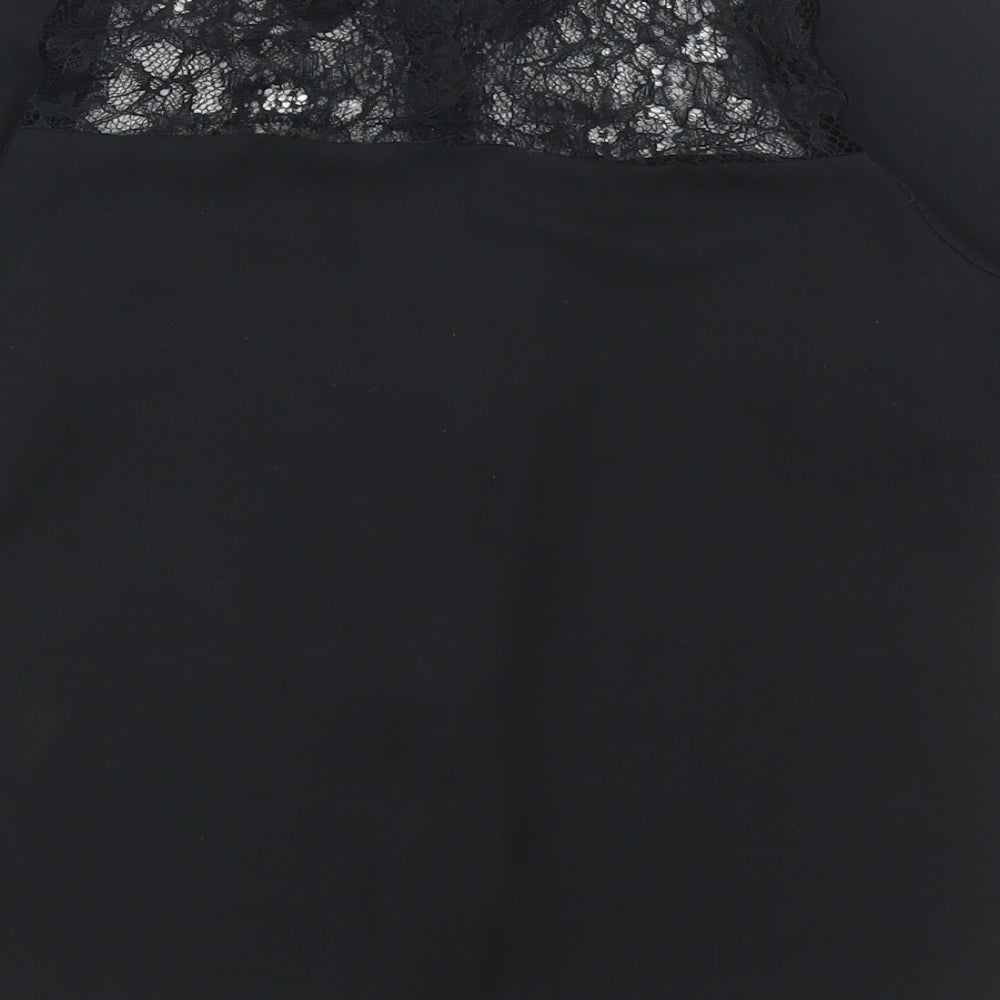 New Look Womens Black Polyester Basic Button-Up Size 6 Collared - Lace Detail