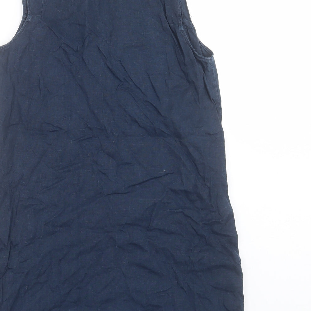 Mango Womens Blue Linen Sheath Size S V-Neck Pullover