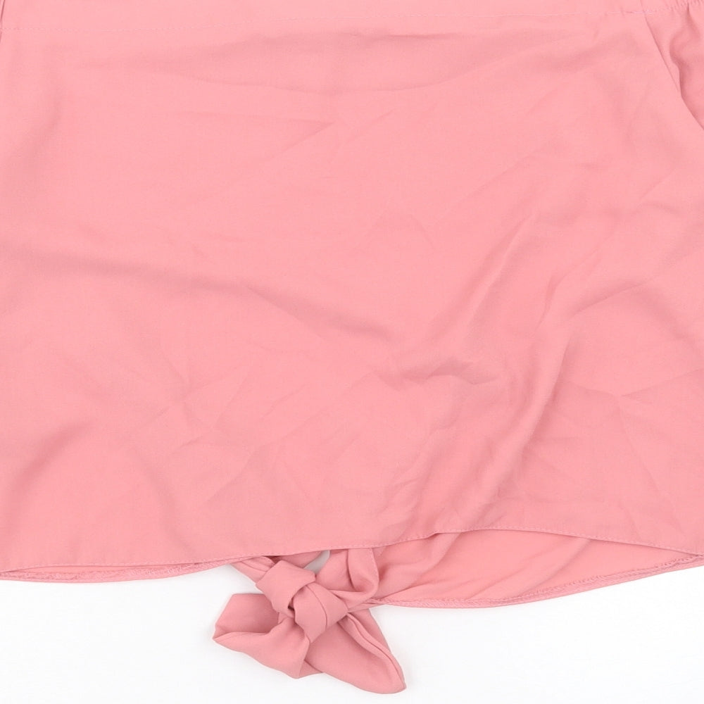 New Look Womens Pink Polyester Basic Blouse Size 10 Off the Shoulder - Tie At Front