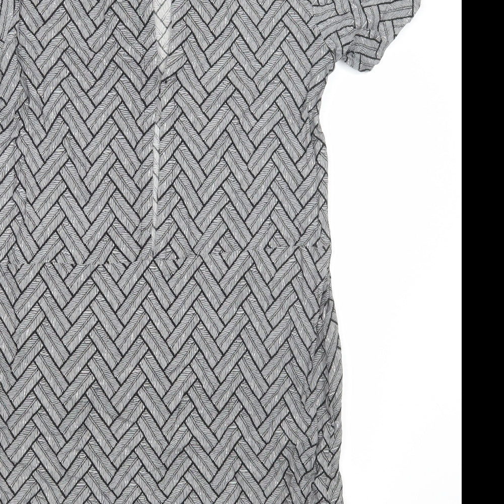 H&M Womens Grey Chevron Viscose T-Shirt Dress Size 8 Round Neck Pullover