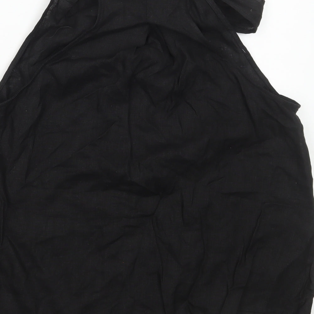 Zara Womens Black Viscose Basic Button-Up Size XS Round Neck - Neck Tie