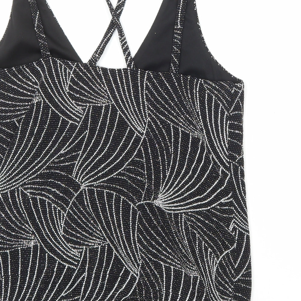 Red Herring Womens Black Geometric Polyester Camisole Tank Size 10 V-Neck