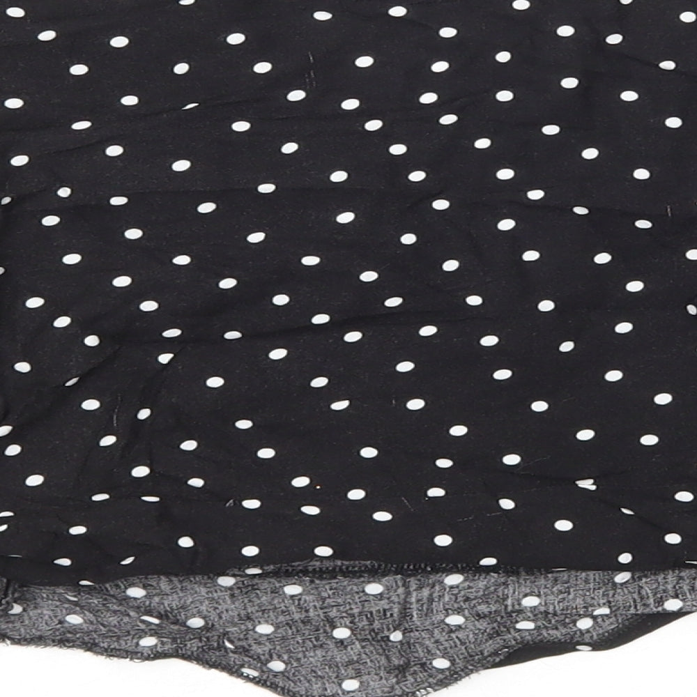 PRETTYLITTLETHING Womens Black Polka Dot Viscose Cropped Blouse Size 8 V-Neck - Ruched Sleeves