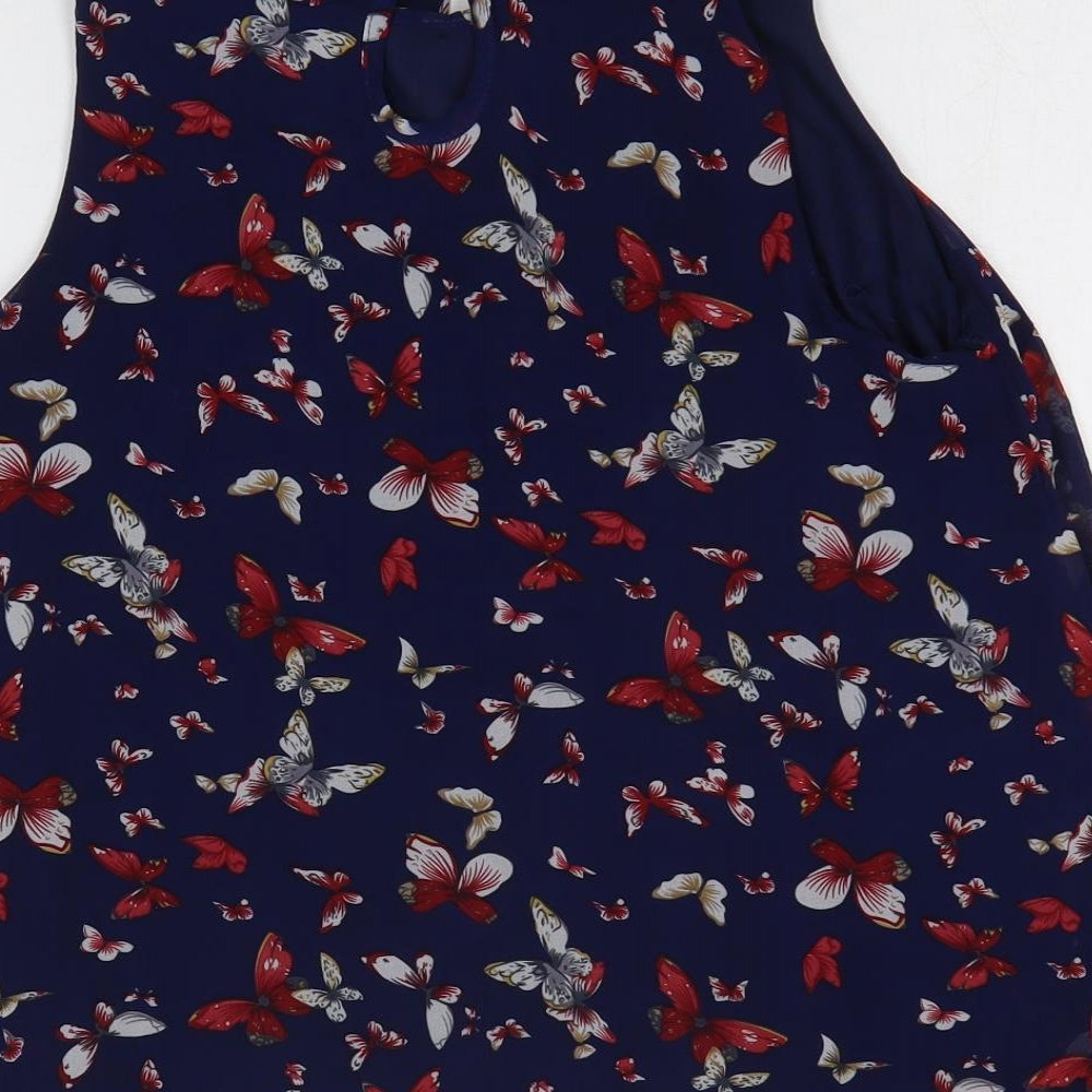 New Look Womens Blue Geometric Polyester Basic Blouse Size S Collared - Butterfly Pattern