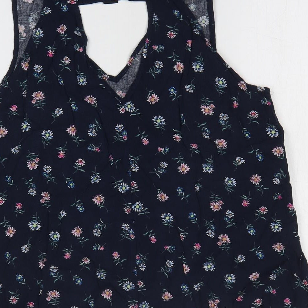 Atmosphere Womens Blue Floral Polyester Basic Tank Size 12 V-Neck