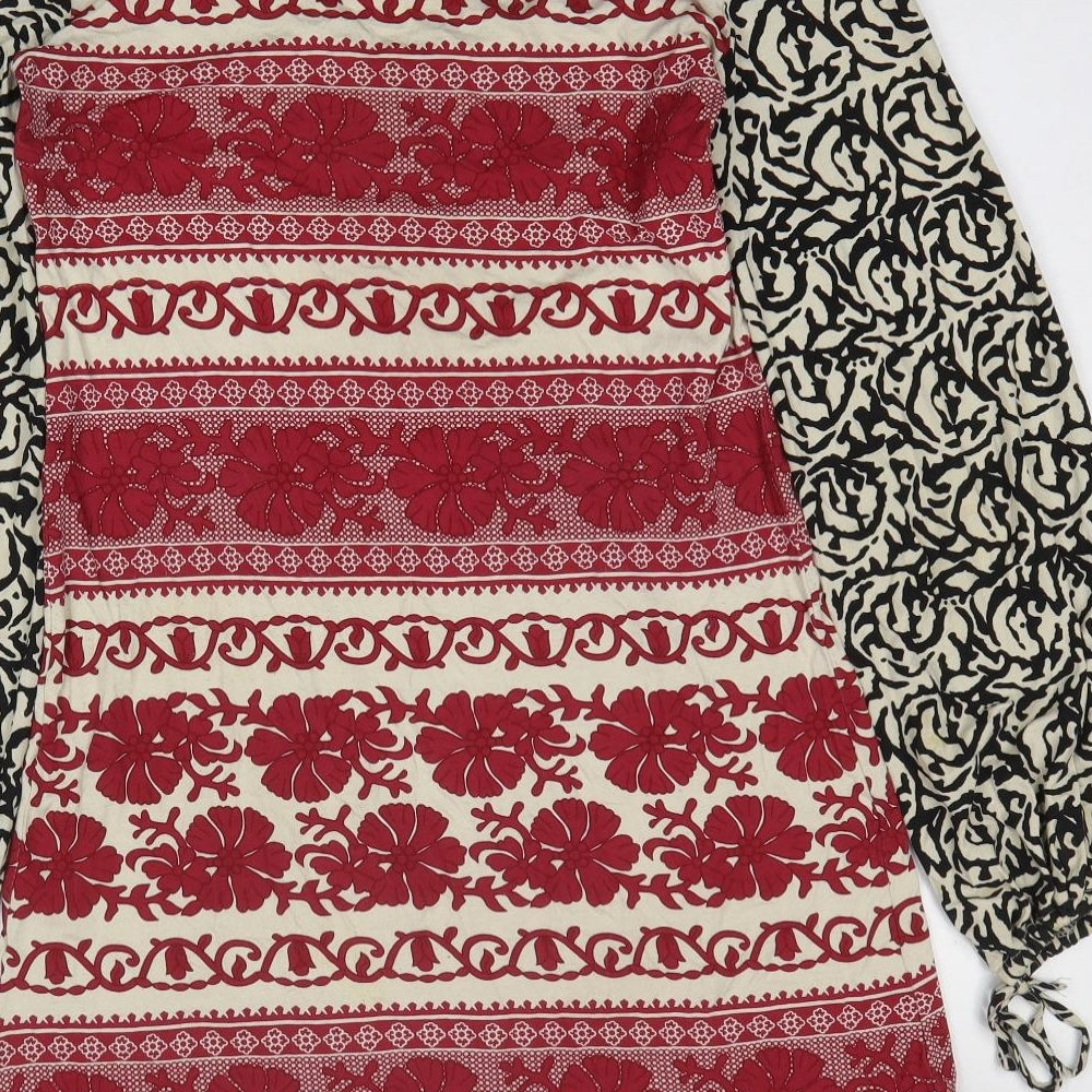 H&M Womens Red Geometric Viscose A-Line Size S V-Neck Pullover