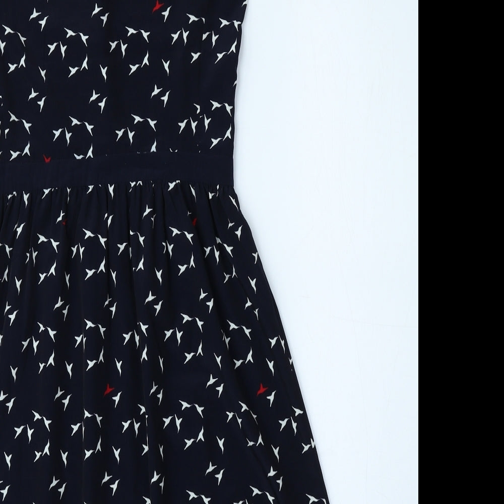 Mango Womens Blue Polyester A-Line Size S Crew Neck Zip - Birds