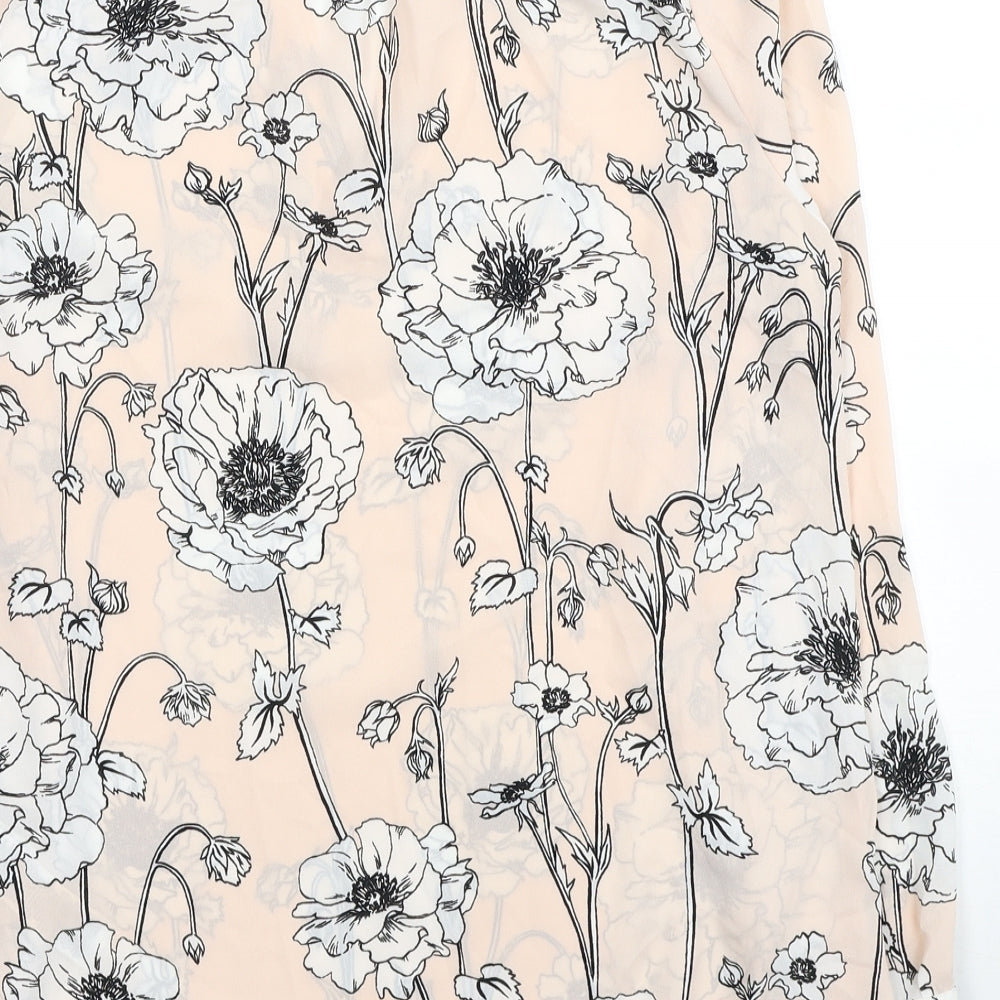 Marks & Spencer Womens Beige Floral Polyester Basic Blouse Size 8 V-Neck