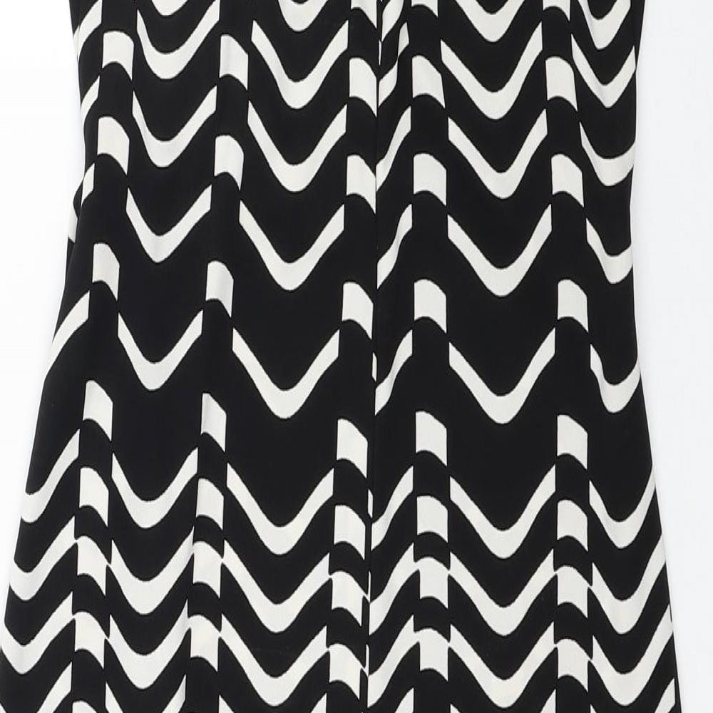 Zack Womens Black Geometric Polyester Tank Dress Size 10 V-Neck Zip