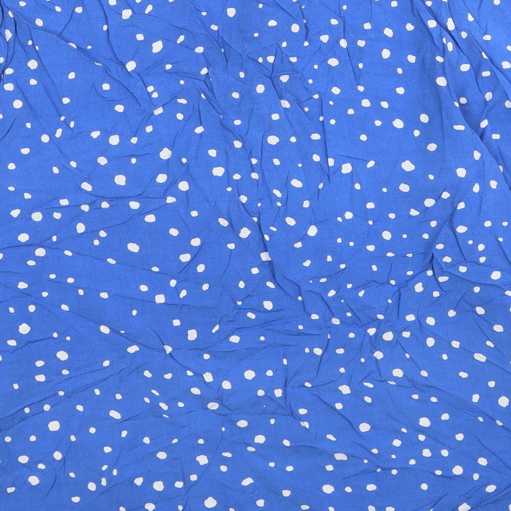 Preworn Womens Blue Polka Dot Viscose Basic Button-Up Size S Round Neck