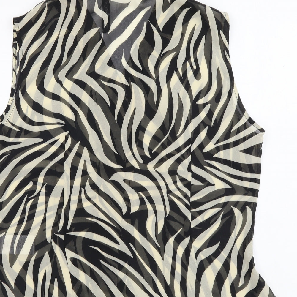 Alex&Co Womens Black Animal Print Polyester Basic Tank Size 14 V-Neck - Zebra Pattern