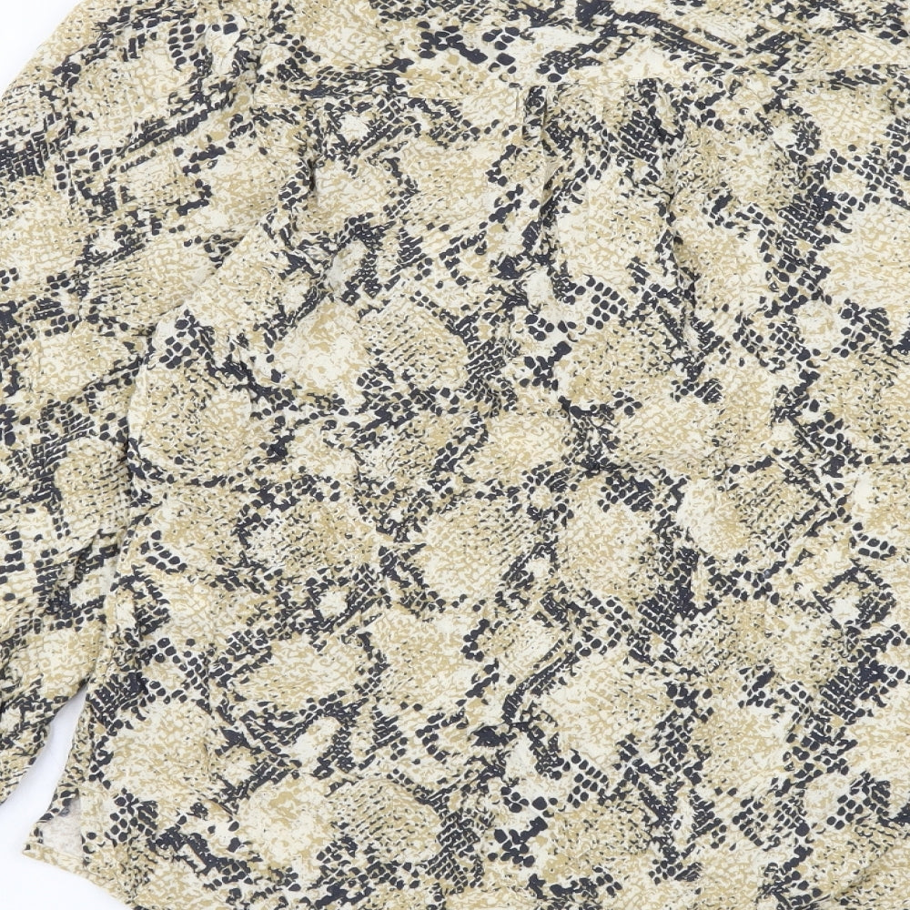 Marks & Spencer Womens Beige Animal Print Viscose Basic Button-Up Size 10 Mock Neck - Snake Pattern