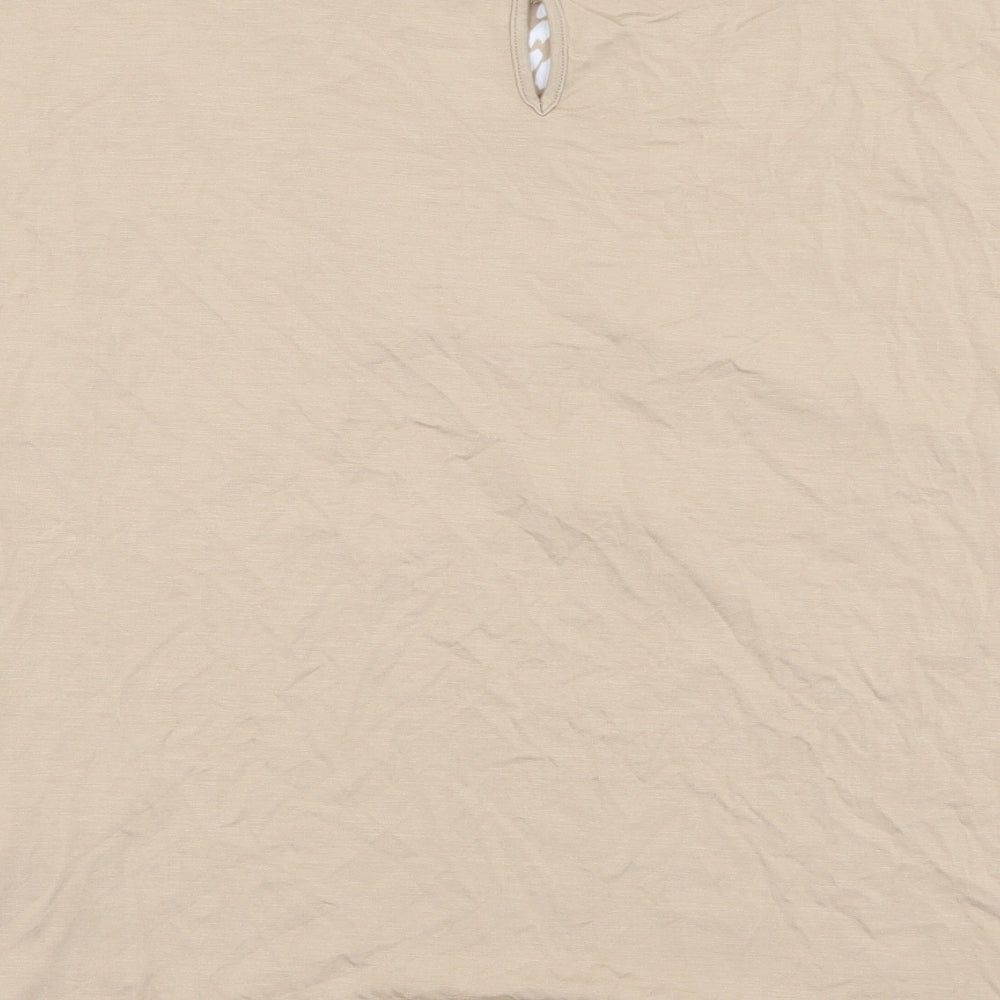 Marks & Spencer Womens Beige Animal Print Polyester Basic T-Shirt Size 8 Round Neck - Leopard Print