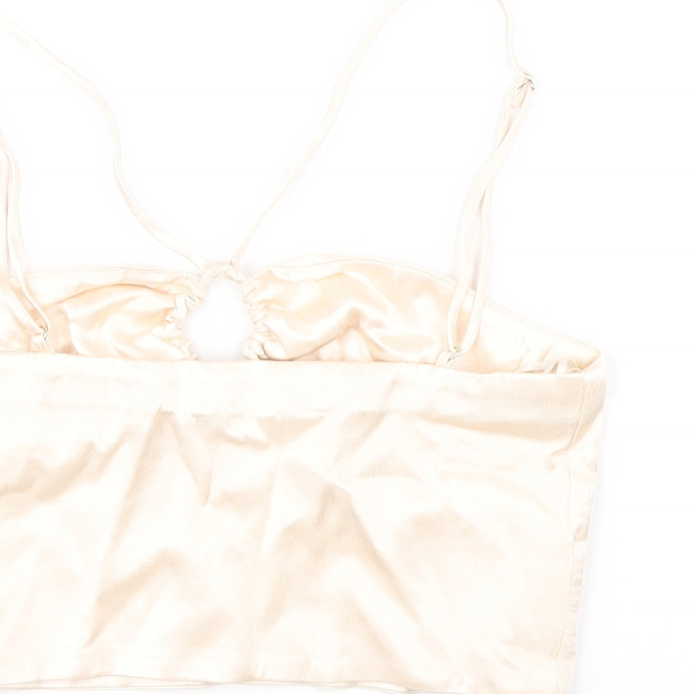 Zara Womens Ivory Viscose Cropped Tank Size XS Round Neck - Keyhole Crossover Neckline