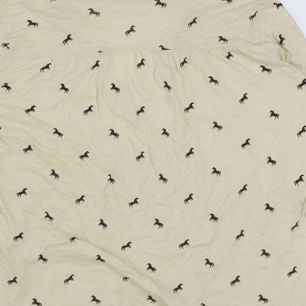 H&M Womens Brown Geometric Polyester Basic T-Shirt Size XS V-Neck - Horse Print