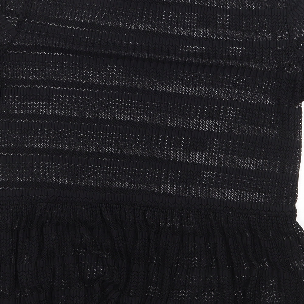 River Island Womens Black Geometric Polyester Basic Blouse Size 8 Boat Neck