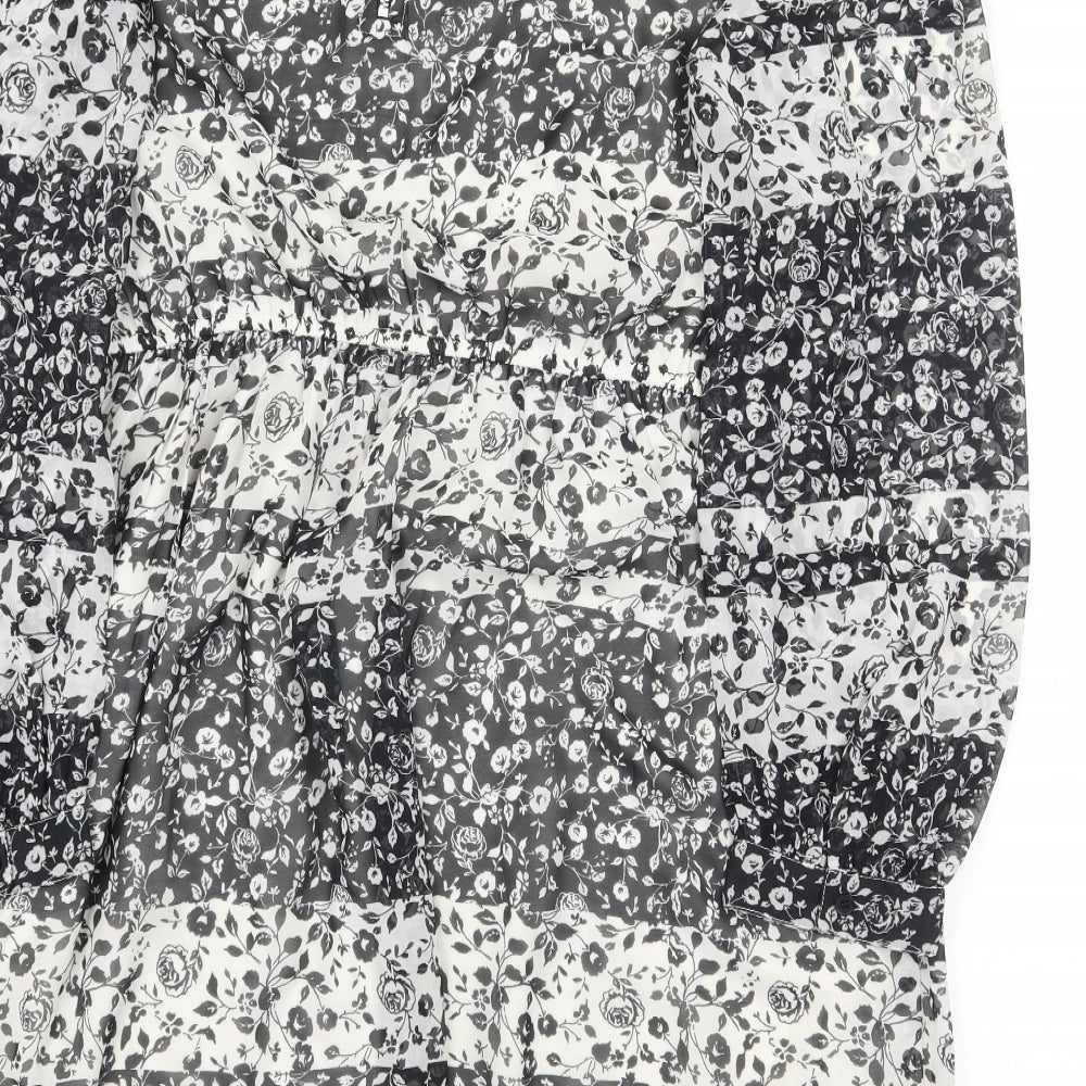 Atmosphere Womens Black Floral Polyester A-Line Size 14 Boat Neck Zip