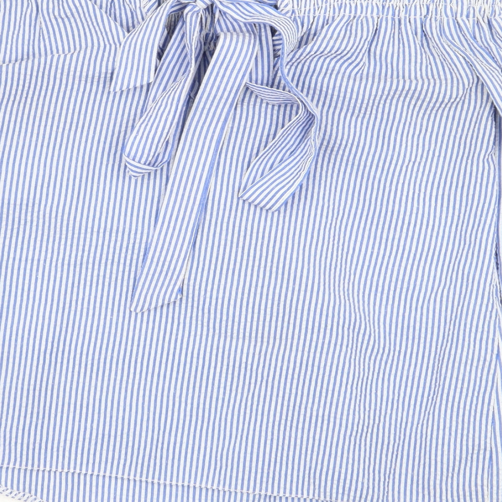 Atmosphere Womens Blue Striped Polyester Basic Blouse Size 4 Off the Shoulder