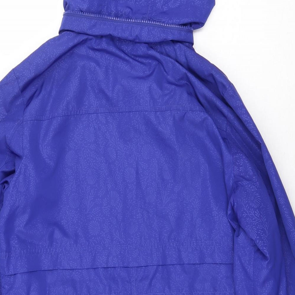 M&Co Womens Blue Floral Rain Coat Coat Size 10 Zip