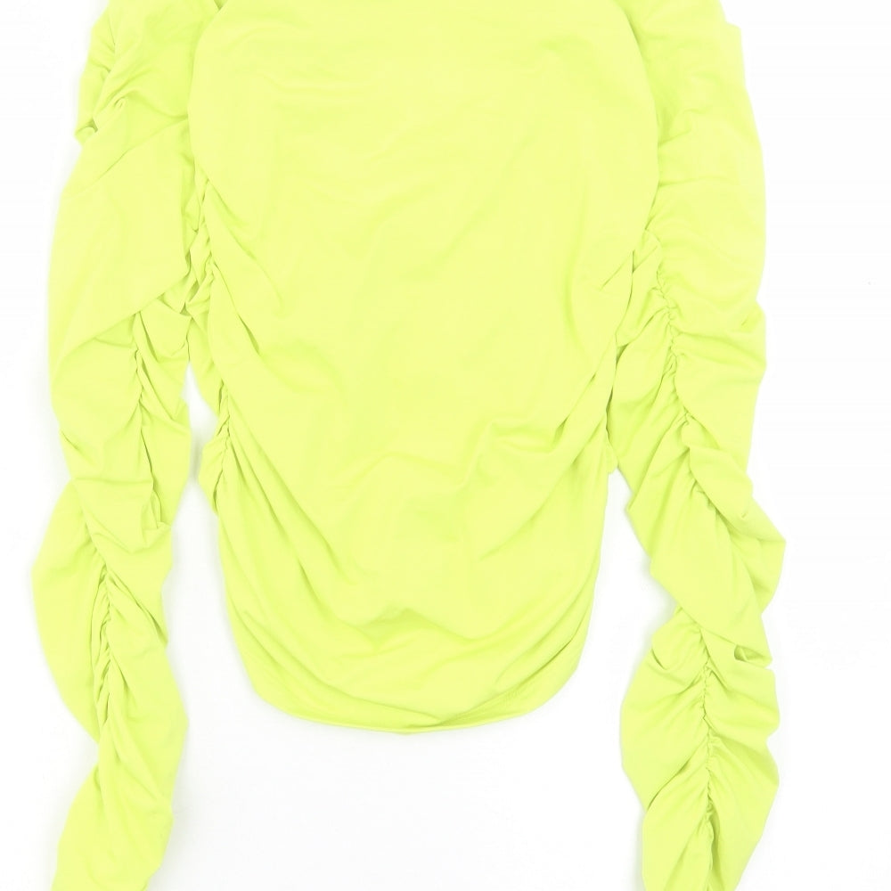 Topshop Womens Yellow Polyester Basic T-Shirt Size 8 Boat Neck - Ruched