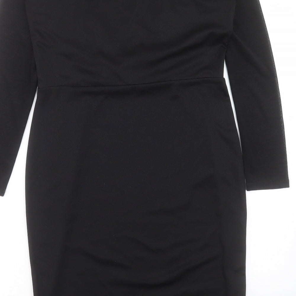 H&M Womens Black Polyester Shift Size L V-Neck Pullover